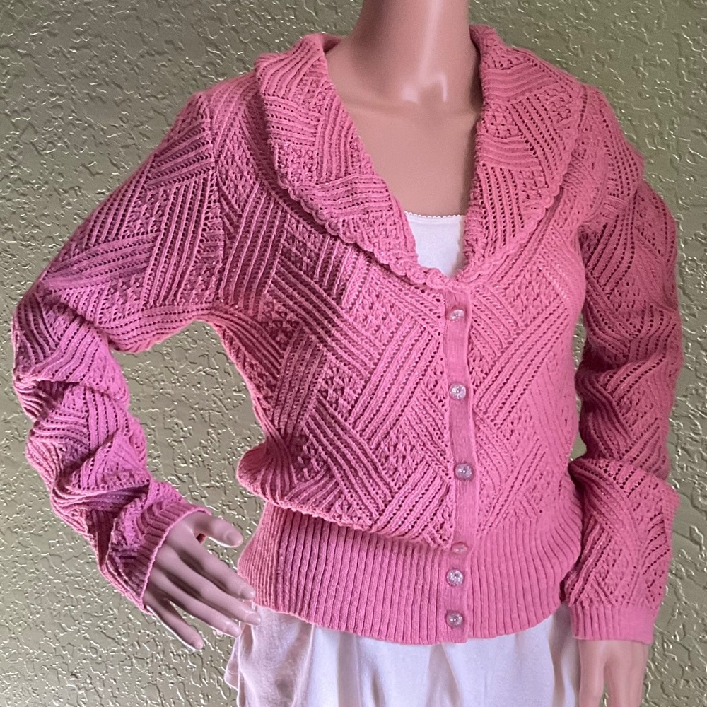 Pink Cable Knit Cardigan - Picture 4 of 11